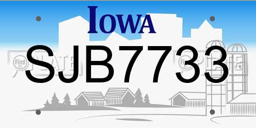 SJB7733 Iowa License Plate