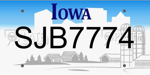 SJB7774 Iowa License Plate