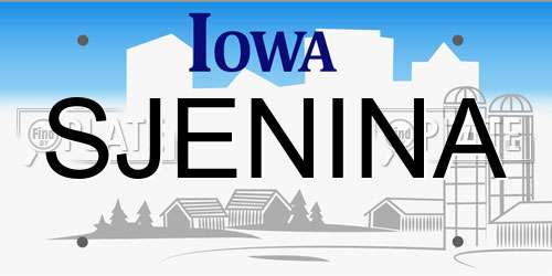 SJENINA Iowa License Plate