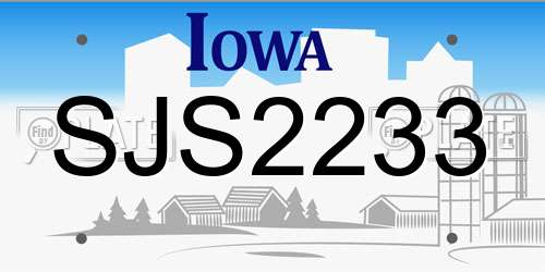 SJS2233 Iowa License Plate