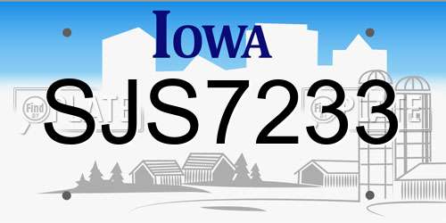 SJS7233 Iowa License Plate