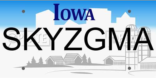 SKYZGMA Iowa License Plate