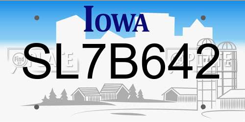 SL7B642 Iowa License Plate