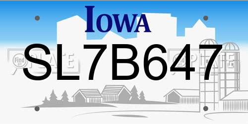SL7B647 Iowa License Plate