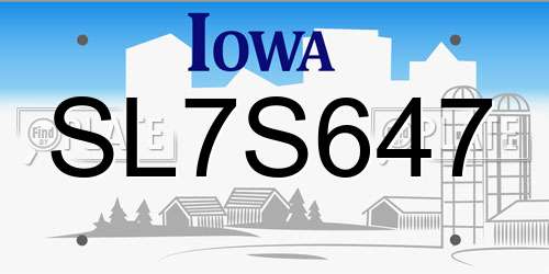 SL7S647 Iowa License Plate