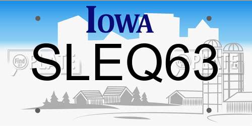 SLEQ63 Iowa License Plate