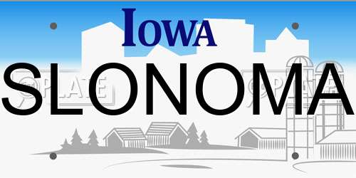 SLONOMA Iowa License Plate