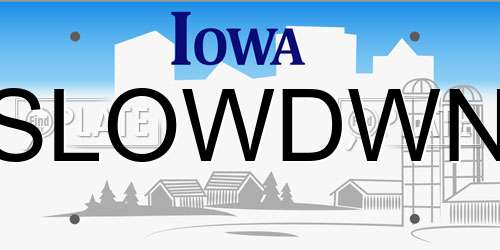 SLOWDWN Iowa License Plate