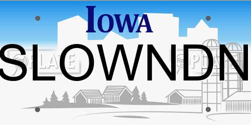 SLOWNDN Iowa License Plate