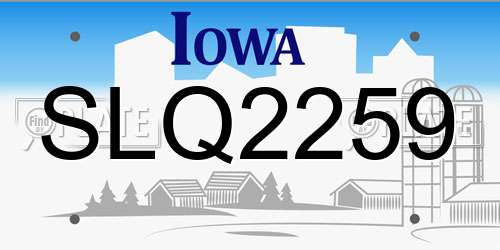SLQ2259 Iowa License Plate