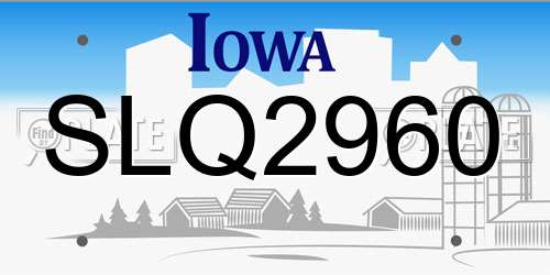 SLQ2960 Iowa License Plate