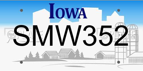 SMW352 Iowa License Plate