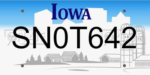 SN0T642 Iowa License Plate