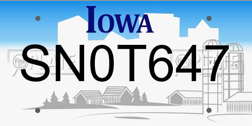 SN0T647 Iowa License Plate