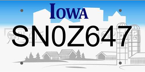SN0Z647 Iowa License Plate