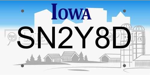 SN2Y8D Iowa License Plate