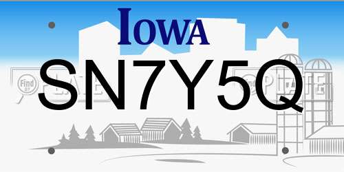 SN7Y5Q Iowa License Plate