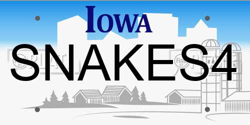SNAKES4 Iowa License Plate