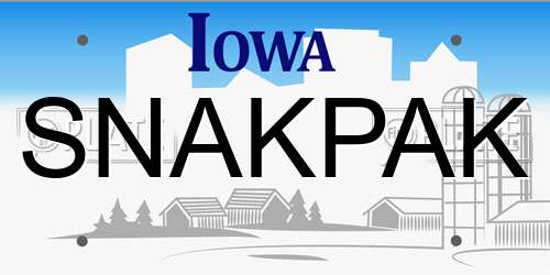 SNAKPAK Iowa License Plate