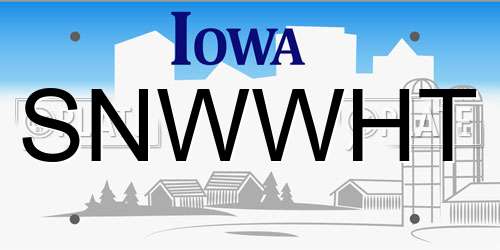 SNWWHT Iowa License Plate