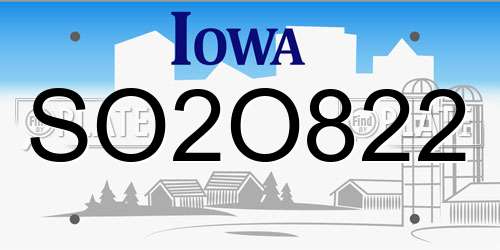SO2O822 Iowa License Plate