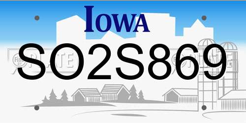 SO2S869 Iowa License Plate