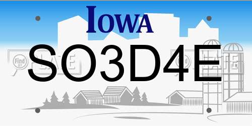 SO3D4E Iowa License Plate