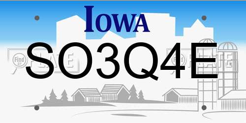 SO3Q4E Iowa License Plate