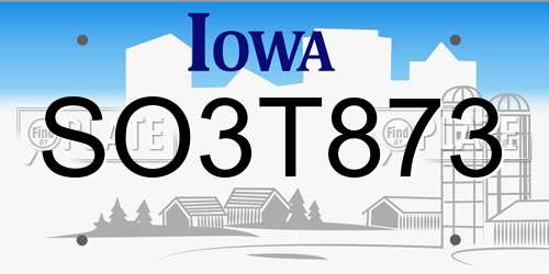 SO3T873 Iowa License Plate
