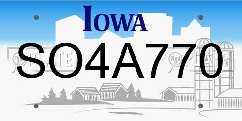 SO4A770 Iowa License Plate