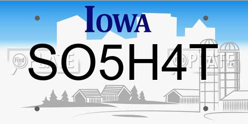 SO5H4T Iowa License Plate