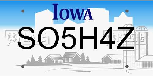 SO5H4Z Iowa License Plate