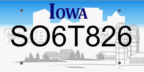 SO6T826 Iowa License Plate
