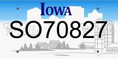 SO70827 Iowa License Plate