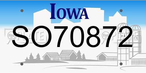 SO70872 Iowa License Plate