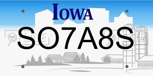 SO7A8S Iowa License Plate