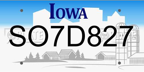SO7D827 Iowa License Plate