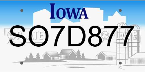 SO7D877 Iowa License Plate