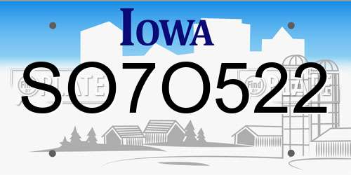 SO7O522 Iowa License Plate