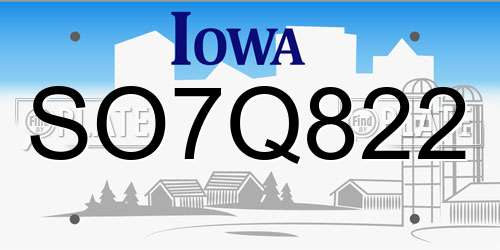 SO7Q822 Iowa License Plate