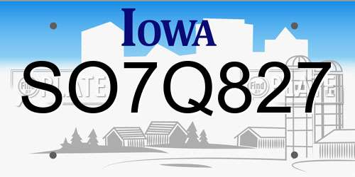 SO7Q827 Iowa License Plate