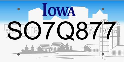 SO7Q877 Iowa License Plate