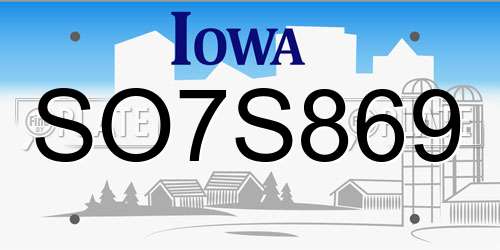 SO7S869 Iowa License Plate