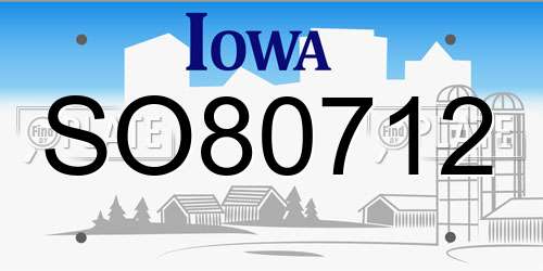 SO80712 Iowa License Plate