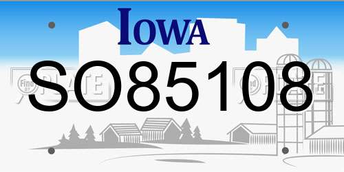 SO85108 Iowa License Plate