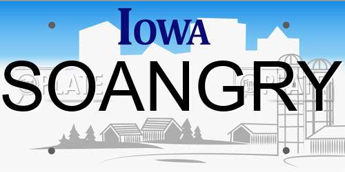 SOANGRY Iowa License Plate