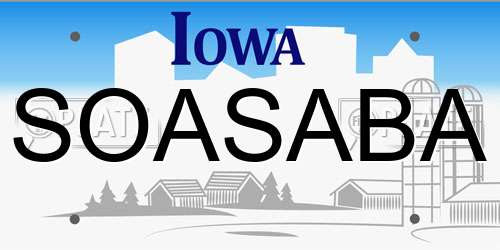 SOASABA Iowa License Plate