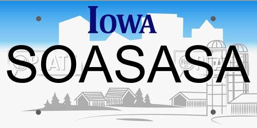 SOASASA Iowa License Plate