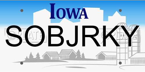 SOBJRKY Iowa License Plate