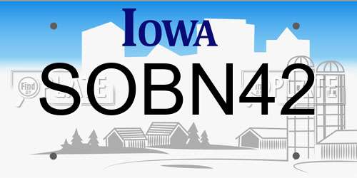 SOBN42 Iowa License Plate